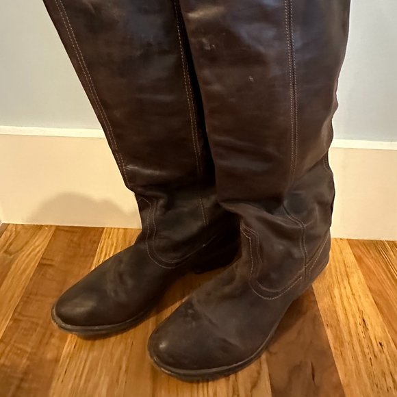 Steve Madden Oil Rubbed Brown Leather Tall Cowboy Boots - Picture 1 of 3